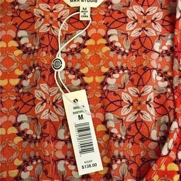 Max Studio NWT Red Floral Short Sleeve Maxi Dress Womens Size Medium - Picture 9 of 12